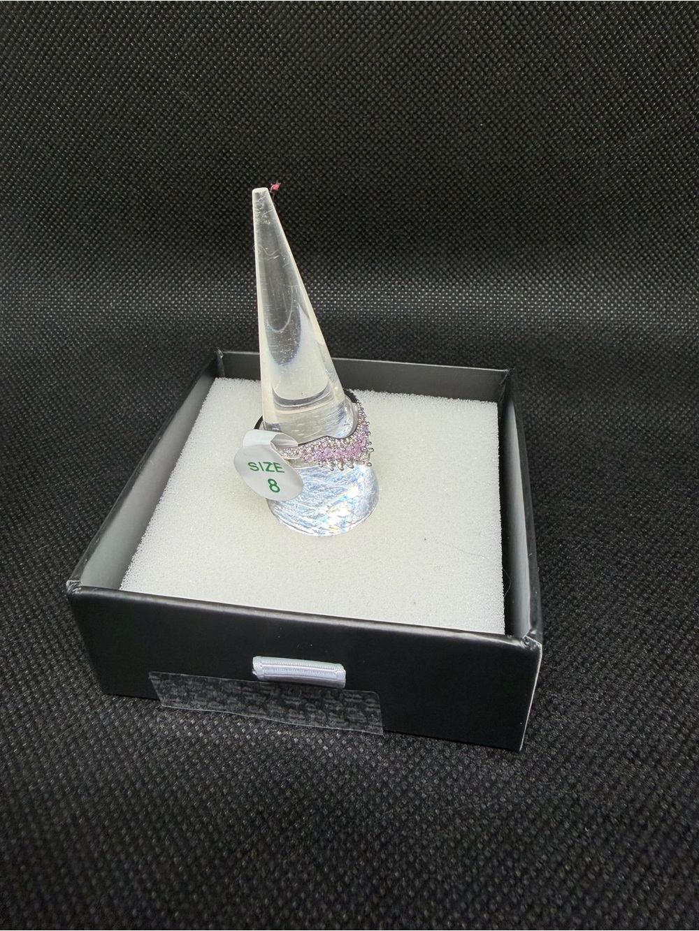 Pink Ice Crystal on Rhodium Ring - Picture 2 of 4